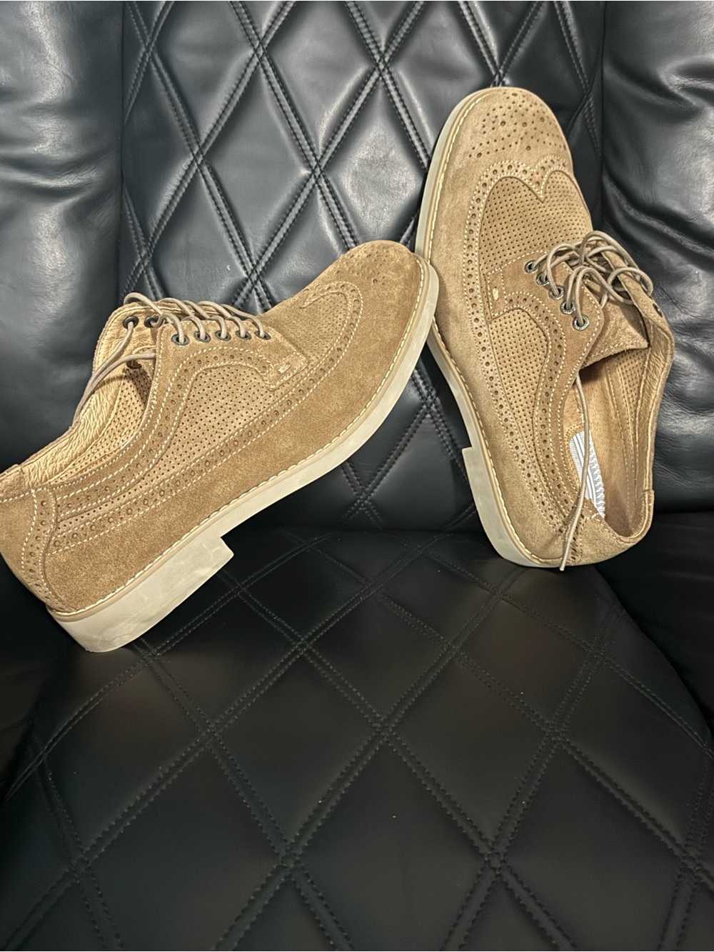 Johnston & Murphy Tan Suede Wingtip Derby Shoes